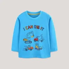 Camiseta De Manga Comprida Com Estampa De Escavadeira Para Meninos Pulôver Casual De Inverno Infantil