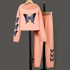 Conjunto De Moletom Com Capuz E Estampa De Borboleta Para Meninas , Agasalho De Inverno