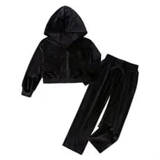 Meninas Veludo Com Capuz Agasalho Velo Jogger Conjunto Inverno Casual Outwear