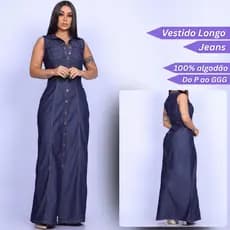 Vestido Longo Jeans Sem Lycra Casual Moda Evangélica Claro e Escuro Comportada Feminino