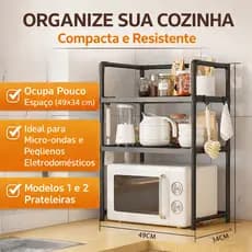 Prateleira Organizadora de Cozinha em Metal – 2 ou 3 Andares Multiuso