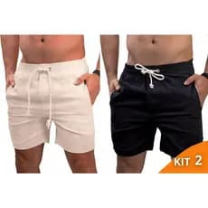 Kit 2 Shorts Linho Masculino Bermuda Casual Mauricinho Premium Leve Slim Praia