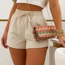 Short Feminino Linho com Bolsos Laterais Casual com Cós de Elástico – Conforto e Estilo