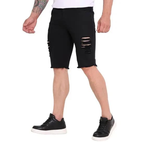 Bermuda Jeans rasgados Shorts Masculinos Alta Qualidade Com Elastano Sport Loja de Fábrica