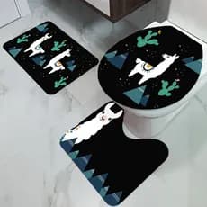 Kit de 3 Tapetes para Banheiro Lhamas Geométricas Antiderrapante