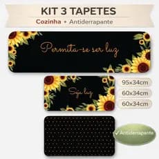 Kit 3 Tapetes de Cozinha Antiderrapantes - Margaridas