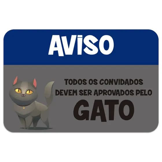 Tapete de Porta Aviso Gato Pet Antiderrapante Emborrachado