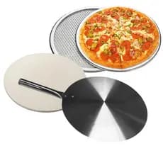 Kit Pedra Refrataria 35cm, Tela 35cm e Pá de Alumínio Para Pizza