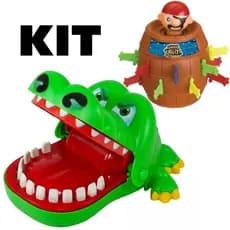 Kit 2 Brinquedos Jogo Pula Pirata Barril E Jacaré Clocodilo Morde Dedo