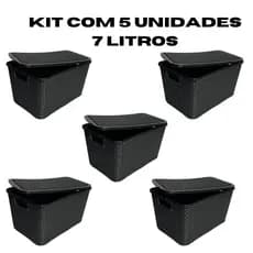 Cesto Organizador Rattan Preto Com Tampa Caixa Organizadora 7 litros Para Armário, Gaveta, Lavanderia Reforçada