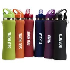Squeeze Personalizado Alumínio 750ml C/ Bico de Canudo e Mosquetão Seu Nome