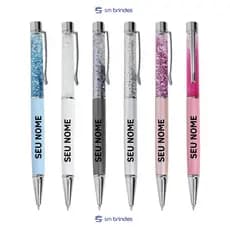 Caneta de metal c/ GLITTER e seu Nome/LOGOTIPO PERSONALIZADO
