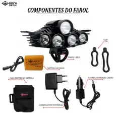 Farol Bike/bicicleta/ 5 led Cree Xm-l T6 Led com 6 Bateria Células Recarregavel