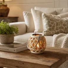 Lanterna Marroquina Luminária Lampião Castiçal Porta Vela Decorativa de Bambu Natural (NÃO ACOMPANHA VELA)