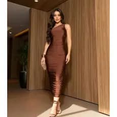 Vestido drapeado midi alça nulo (Sofia)