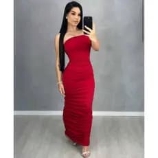 Vestido feminino MIDI tomara que caia drapeado nas laterais ( GIOVANNA)
