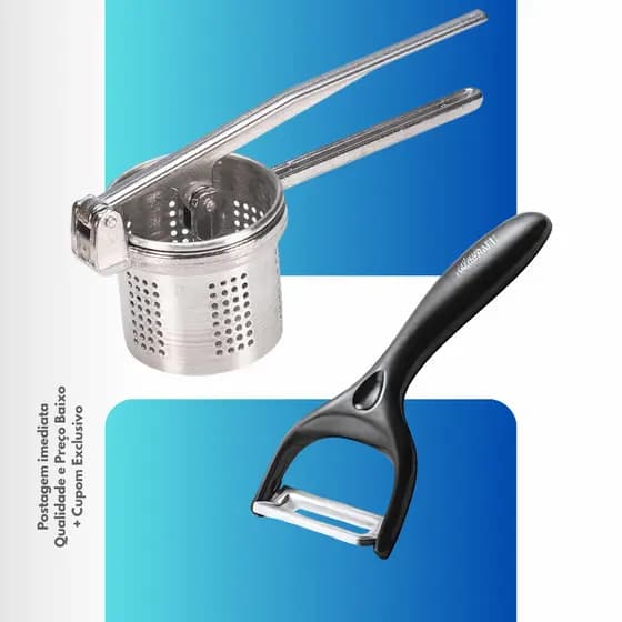 Amassador de Batatas Manual + Descascador de Legumes inox Utensilios para Cozinha