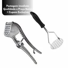 Amassador de Alho 5 em 1 + Amassador de Batatas Inox Perfeito para Cozinha