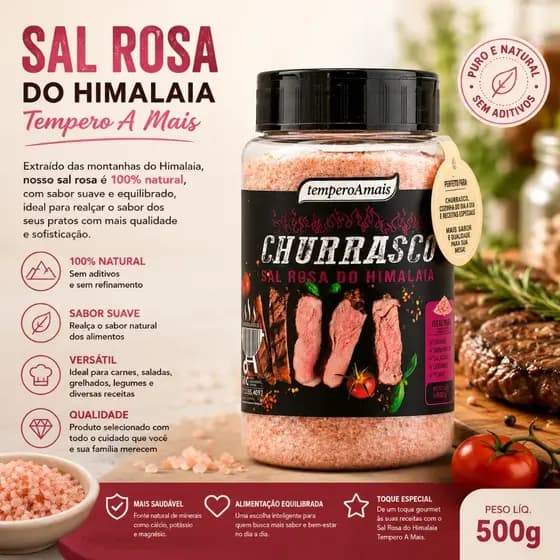 Sal Rosa do Himalaia Fino Alta Qualidade Pote Tempero Churrasco Cozinha