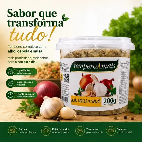 Pote Alho, Cebola e Salsa 200g  Pote Tempero Condimento Cozinha Churrasco Pronto para uso