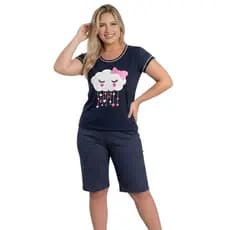 Pijama Pescador Feminino Camiseta Meia Manga Curta Bermuda