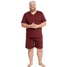 Pijama Masculino Plus Size Adulto Blusa Manga Curta E Shorts