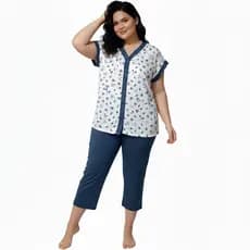 Pescador Senhora Com Botão Plus Size Roupa De Dormir Adulto