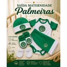 Saída Maternidade Palmeiras Bebê Kit Completo Mesversário Enxoval RN Body + short + Touca + Sapatinho + Luva
