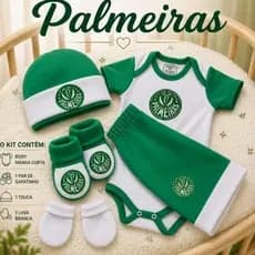 Kit Saída Maternidade RN Completa Verde e Branco Body Manga Curta Short Touca Sapatinho Luvas Bebê