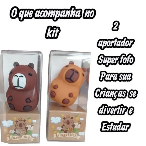 Kit 2 Apontadores Ursinho Fofo Infantil Escolar Com Tampa Protetora Material Escolar Criança