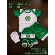 Kit Bebê Palmeiras Completo Saída Maternidade Verdão Body Manga Curta,Short,Touca,Sapatinho,Luva 100%Algodão mesversário