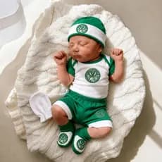 Kit RN Bebê Palmeiras Completo Saída Maternidade Menino Body Manga Curta Short Touca Sapatinho Luva  Mesversário Verdão