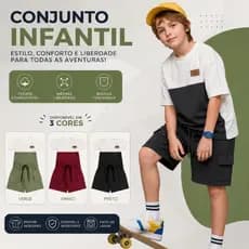 Conjunto Infantil Menino Mauricinho Malha Premium Camiseta + Bermuda com Bolso Lateral Tamanhos 4 ao 12