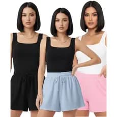 Kit 3 Bermudas Feminina Varias Cores Tecido Duna Confortável Com Cordão