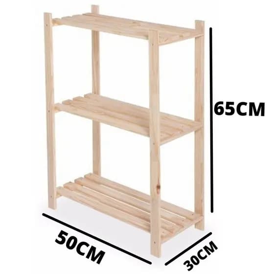Estante Multiuso Madeira Pinus Rack Móvel (3 PRATELEIRAS) 65x50x30cm Para Entrada da Casa