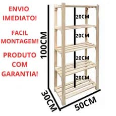 Armário Gabinete Rack Estante 5 Prateleiras Madeira Pinus Jardim Cozinha Escritório Casa
