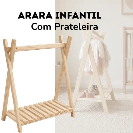 Roupeiro Infantil Aberto 70x60x38 de Madeira Pinus Natural