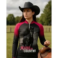 Camisa Feminina Cavalo Cavalgada Agro Cowgirl Proteção Uv