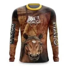 Camisa Manga Longa UV 50 Cavalo Country Dry Fit Unissex Camiseta Casual Confortável Premium
