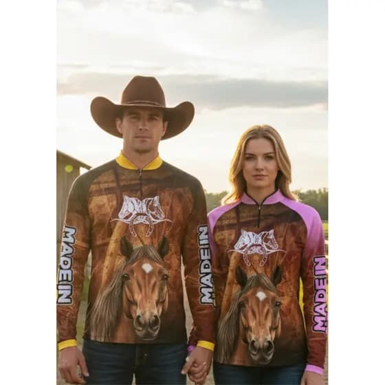 Combo Camisa Casal Cavalgada Country Manga Longa Moda Rodeio