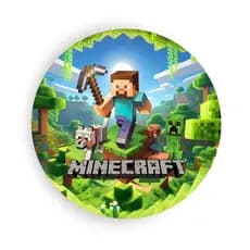 Painel de Festa Redondo Com Elástico Minecraft MUndo dos Blocos Decoração Festa