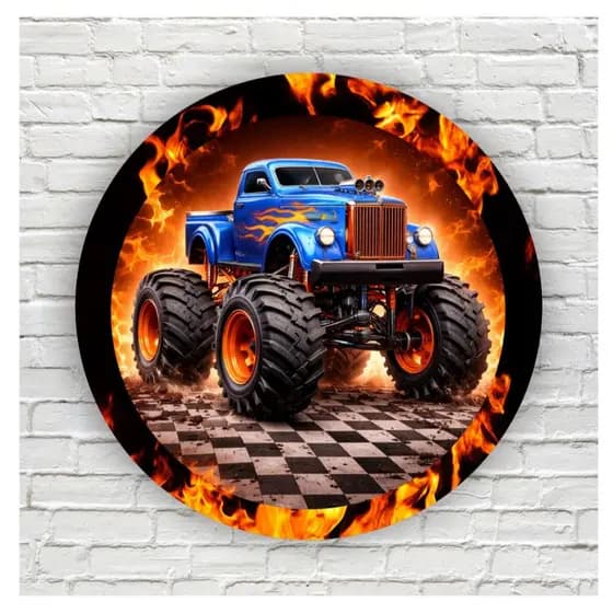 Painel de Festa Redondo Monster truck Aniversario Menino Tema Carros