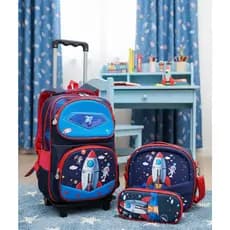Kit Mochila Rodinha Escolar Astronauta Menino Bolsa Infantil