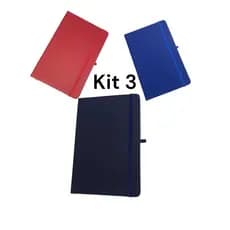 KIT 3 CADERNETAS TIPO MOLESKINE 14X21 SEM PAUTA COM PORTA CANETA