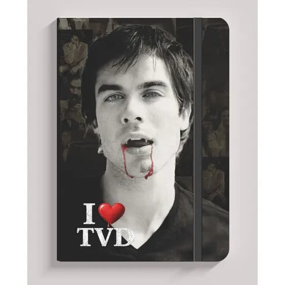 Caderneta Tipo Moleskine A5 Diário De Um Vampiro I LOVE TVD DAMON