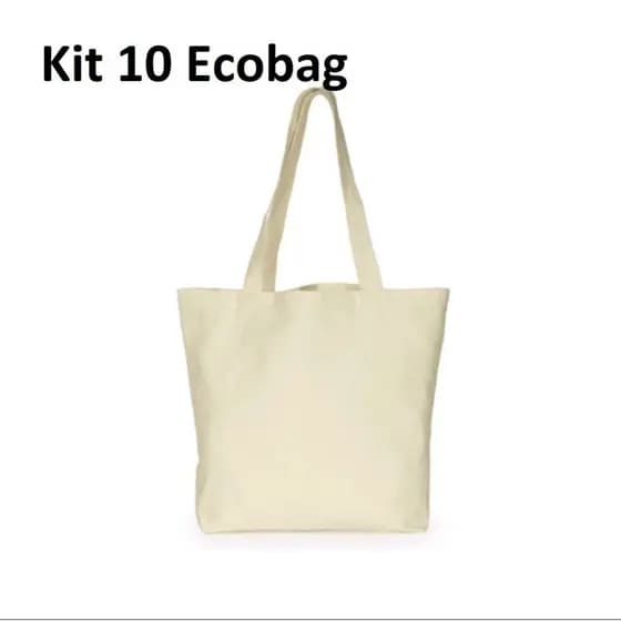 KIT 10 ecobag 32x38 cm GRANDE  lisa em algodão cru Ecológica
