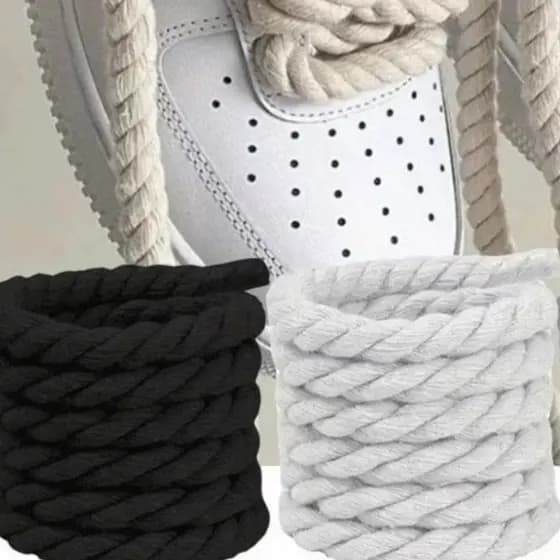 Cadarço Algodão Grosso Corda Trançado Skate Branco e Preto Unissex 1,20 CM 8MM