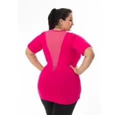Blusa Academia Fitness Tapa BumBum com Detalhe em Tule nas Costas Plus Size 11006