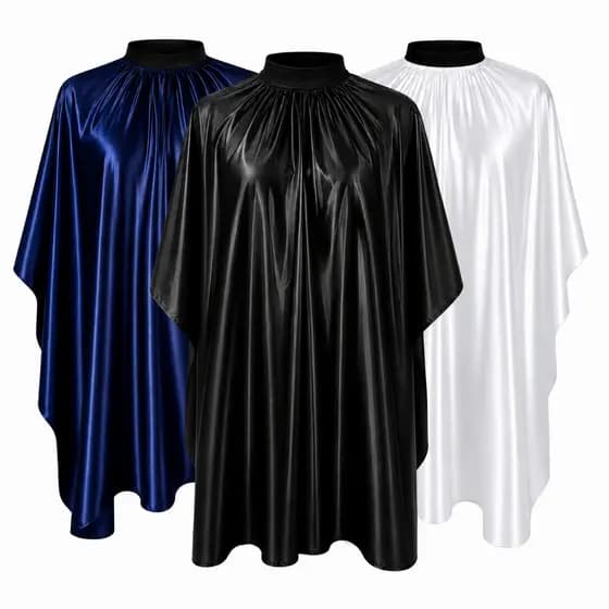 Kit 3 Capa  Preta Branca Azul Para Corte Barbeiro Em Cetim Com Fecho de Zíper