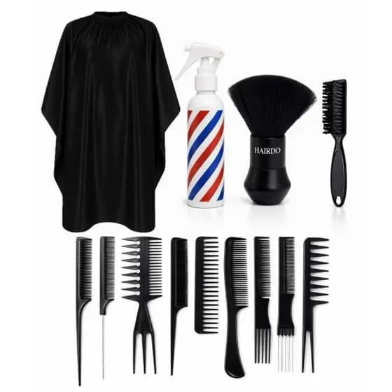 Kit Completo Capa de Corte, Borrifador, Espanador Macio, Kit Com 10 pentes